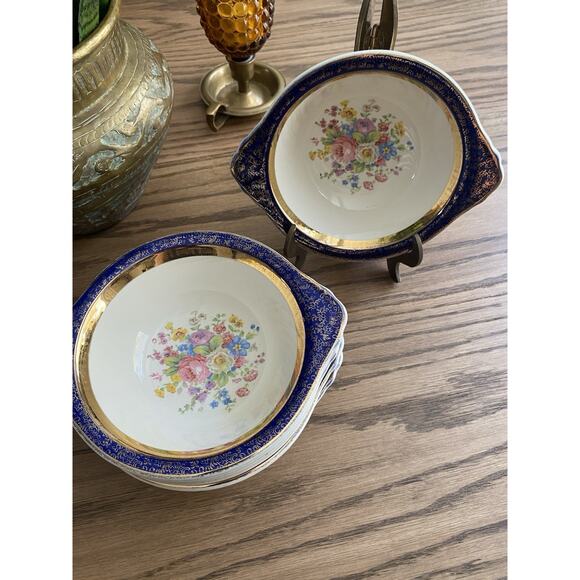 Cereal Bowls (4) Century Salem 23 Karat Gold Encrusted Aristocrat Cobalt Blue - Picture 1 of 5